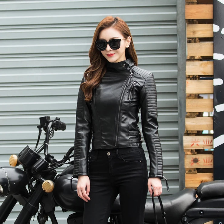 Women Punk Leather Jacket PU Faux Leather Jackets