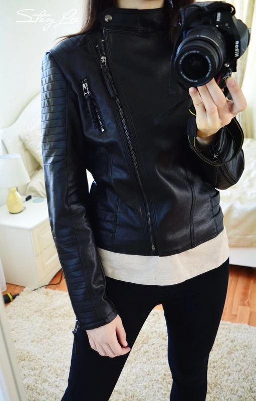 Women Punk Leather Jacket PU Faux Leather Jackets