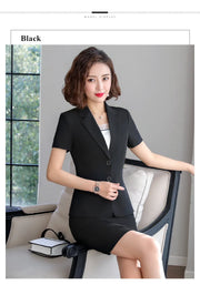 Women's Slim Fit Business Suit Short Sleeve Blazer And Trousers Set Office Work Wear Formal Temperament Ladies Summer Suit