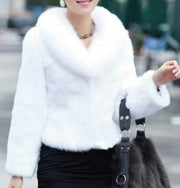 Women Tops Fashion Slim Soft Fox Fur Collar Rabbit Fur Coat Jacket