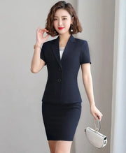 Women's Slim Fit Business Suit Short Sleeve Blazer And Trousers Set Office Work Wear Formal Temperament Ladies Summer Suit