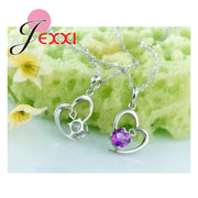 Sterling Silver Jewelry Sets Romantic Lovely CZ Crystal Necklace Pendant Earrings for Women