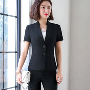 Women's Slim Fit Business Suit Short Sleeve Blazer And Trousers Set Office Work Wear Formal Temperament Ladies Summer Suit