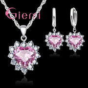 True Love 925 Sterling Silver Jewelry Sets For Women Cubic Zirconia Pendant Necklace Earrings Set Valentine's Gift