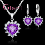 True Love 925 Sterling Silver Jewelry Sets For Women Cubic Zirconia Pendant Necklace Earrings Set Valentine's Gift