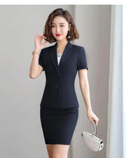 Women's Slim Fit Business Suit Short Sleeve Blazer And Trousers Set Office Work Wear Formal Temperament Ladies Summer Suit