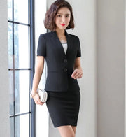 Women's Slim Fit Business Suit Short Sleeve Blazer And Trousers Set Office Work Wear Formal Temperament Ladies Summer Suit