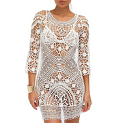 Women's Sexy Crochet Lace Bikini Cover up Smock Swimwear Mesh Beach Dress Tunic Robe Bohemian Style Cotton Polyester