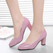 Professional Women's Shallow Mouth Single Shoes 7CM Thick High Heel Slip-On round Head Black Work Footwear