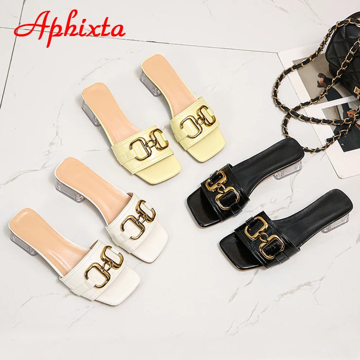 Transparent Square Heels Women Peep Toe Mules - Summer Slip-on Silver/Vibrantly Heel Sandals- Bronze with Peep- Toe Metal-Make a Grand Scene & Stand Our Class Apart Footwear: Size Range 35-45 .
