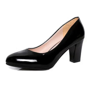 Professional Women's Shallow Mouth Single Shoes 7CM Thick High Heel Slip-On round Head Black Work Footwear