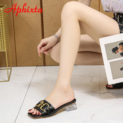 Transparent Square Heels Women Peep Toe Mules - Summer Slip-on Silver/Vibrantly Heel Sandals- Bronze with Peep- Toe Metal-Make a Grand Scene & Stand Our Class Apart Footwear: Size Range 35-45 .