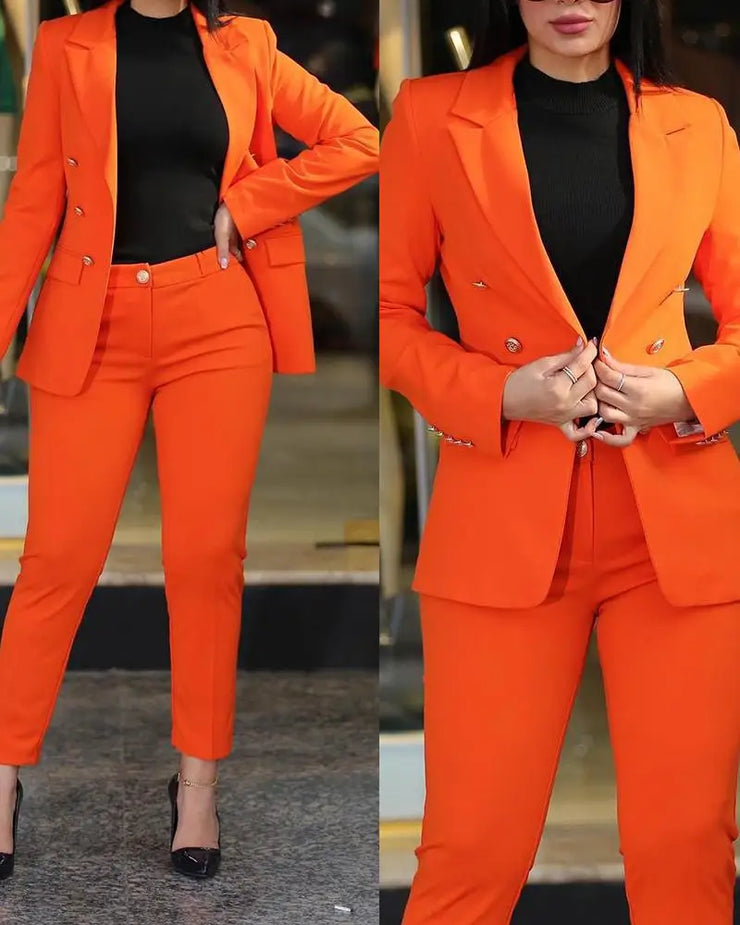 Trendy Fashion Business Suits for Women S-2XL Slim Fit Formal Office Wear Blazer Set with Breathable Blend Fabric Notched Collar