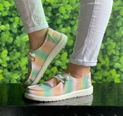 Women's Slip-On Flat Canvas Boat Shoes Blue Pink Tie Dye Breathable Lightweight round Toe Loafers for Outdoor Activities