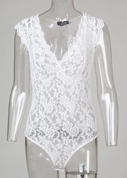 Lace sleeveless V-neck blouse with hollow-out design, perfect for summer fashion, club wear, and regular fit tank top.