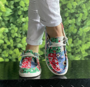 Women's Slip-On Flat Canvas Boat Shoes Blue Pink Tie Dye Breathable Lightweight round Toe Loafers for Outdoor Activities