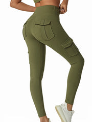 High Waist Stretch Gym Yoga Sports Leggings Women's Tummy Control Fitness Running Tights 4 Pockets Full Length Knitted Pants