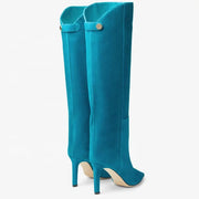 Women's Solid Suede Long Boots Low Heel Pointed Toe Fashion Knee High Booties Slip-On Shoes Straight Upper for Casual Outfits