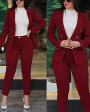 Trendy Fashion Business Suits for Women S-2XL Slim Fit Formal Office Wear Blazer Set with Breathable Blend Fabric Notched Collar