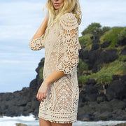 Women's Sexy Crochet Lace Bikini Cover up Smock Swimwear Mesh Beach Dress Tunic Robe Bohemian Style Cotton Polyester