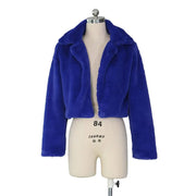 Women Faux Fur Coats Long Sleeve Furry Cropped Jacket Open Stitch