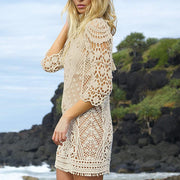 Women's Sexy Crochet Lace Bikini Cover up Smock Swimwear Mesh Beach Dress Tunic Robe Bohemian Style Cotton Polyester