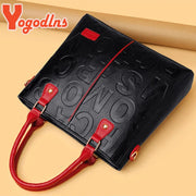 Yogodlns Vintage Letter Handle Bag For Women PU Leather Shoulder Bag Large Capacity Crossbody Bag Fashion Handbag Shopping Pouch