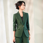 Women's Single Button 2-Piece Suit Set Formal Solid Blazer And Pants Office Lady Design Anti-Wrinkle Polyester
