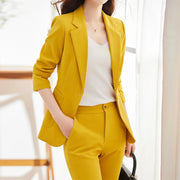 Women's High-Quality 2-Piece Blazer Suit Solid Pattern Formal Work Wear Office Pants Set Anti-Wrinkle Polyester Blouse Suits