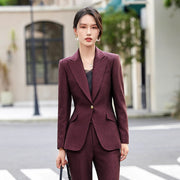 Women's Single Button 2-Piece Suit Set Formal Solid Blazer And Pants Office Lady Design Anti-Wrinkle Polyester