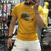 Men's Summer Rhinestones Pattern Short Sleeve Colors Plus Size T-Shirt