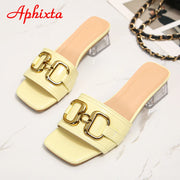 Transparent Square Heels Women Peep Toe Mules - Summer Slip-on Silver/Vibrantly Heel Sandals- Bronze with Peep- Toe Metal-Make a Grand Scene & Stand Our Class Apart Footwear: Size Range 35-45 .