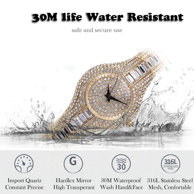 Womens  Shockproof Waterproof Luxury Ladies Metal Watch bracelets Rhinestone