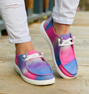 Women's Slip-On Flat Canvas Boat Shoes Blue Pink Tie Dye Breathable Lightweight round Toe Loafers for Outdoor Activities