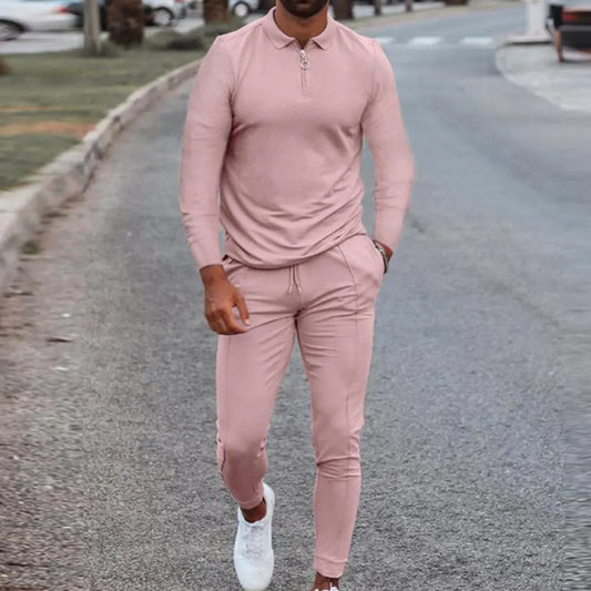 Men's Sportswear 2 Piece Set Long Sleeve Shirt+Pants Solid Sweatsuit