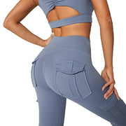 High Waist Stretch Gym Yoga Sports Leggings Women's Tummy Control Fitness Running Tights 4 Pockets Full Length Knitted Pants