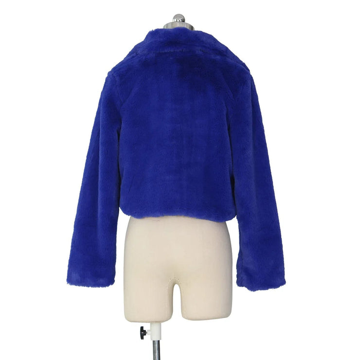 Women Faux Fur Coats Long Sleeve Furry Cropped Jacket Open Stitch