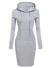 Women's Hooded Dress Casual Polyester Sweatshirt Kneelength Hoodie with Pockets Regular Fit Autumn Wear for Ladies