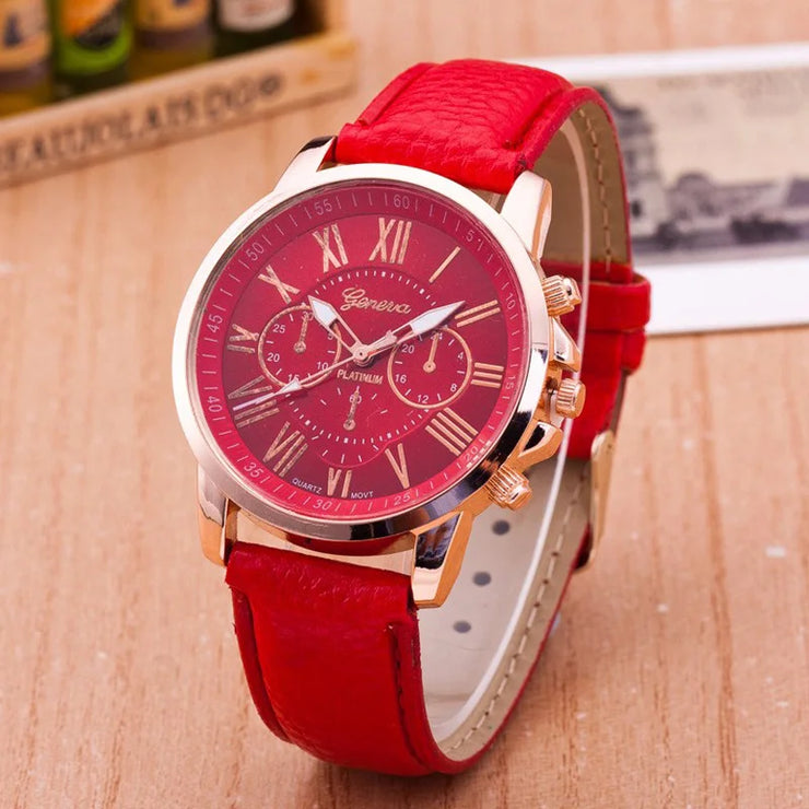 Women Sport  Leather Band Quartz Wristwatch