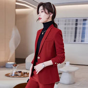 Wome's Fashion Blazer Suit Set Professional Business Two Pieces Slim Fit Blazer And Pants Casual Wear Polyester Nylon
