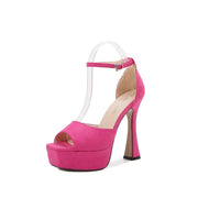 13cm Thin Heels Open-Toe Square Toe Elegant Flock Dress Shoes