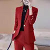Wome's Fashion Blazer Suit Set Professional Business Two Pieces Slim Fit Blazer And Pants Casual Wear Polyester Nylon