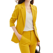 Women's High-Quality 2-Piece Blazer Suit Solid Pattern Formal Work Wear Office Pants Set Anti-Wrinkle Polyester Blouse Suits