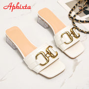 Transparent Square Heels Women Peep Toe Mules - Summer Slip-on Silver/Vibrantly Heel Sandals- Bronze with Peep- Toe Metal-Make a Grand Scene & Stand Our Class Apart Footwear: Size Range 35-45 .