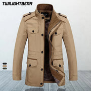 Men's  Casual Windbreaker Washed Cotton Classic Long Jackets