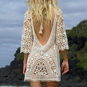 Women's Sexy Crochet Lace Bikini Cover up Smock Swimwear Mesh Beach Dress Tunic Robe Bohemian Style Cotton Polyester