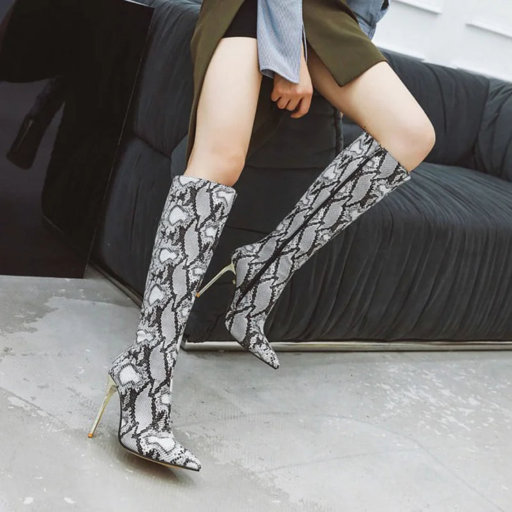 Women  High Heels r Knee High  Snakeskin Leopard Long Boots