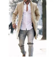 Vintage Solid Color Men's Stand Collar Coat Autumn Winter Long Sleeve Fashion Straight Blazer Jacket Comfortable Korean-Style Cut