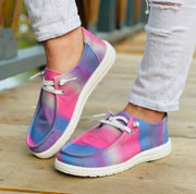 Women's Slip-On Flat Canvas Boat Shoes Blue Pink Tie Dye Breathable Lightweight round Toe Loafers for Outdoor Activities
