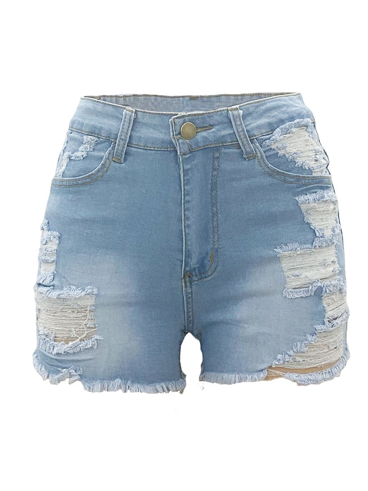 Women High Elastic Ripped Jeans Denim Shorts